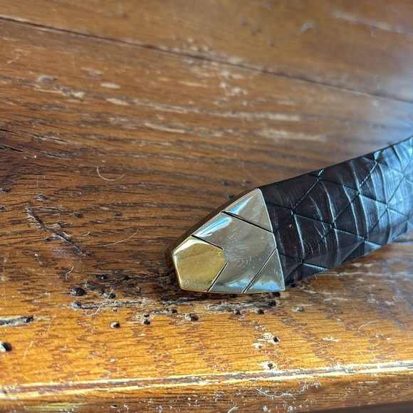 Johnston & Murphy Brown Italian Calfskin Belt Men’s Two Tone Metal 7302 Size 38 - Picture 5 of 15